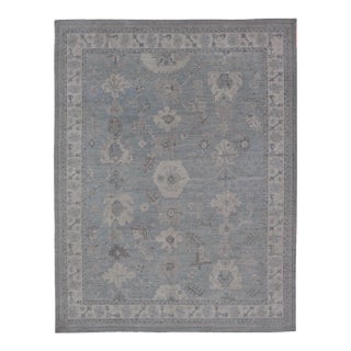 2020s Modern Oushak With Floral and Tribal Motifs With Cream, Gray and Powder Blue For Sale