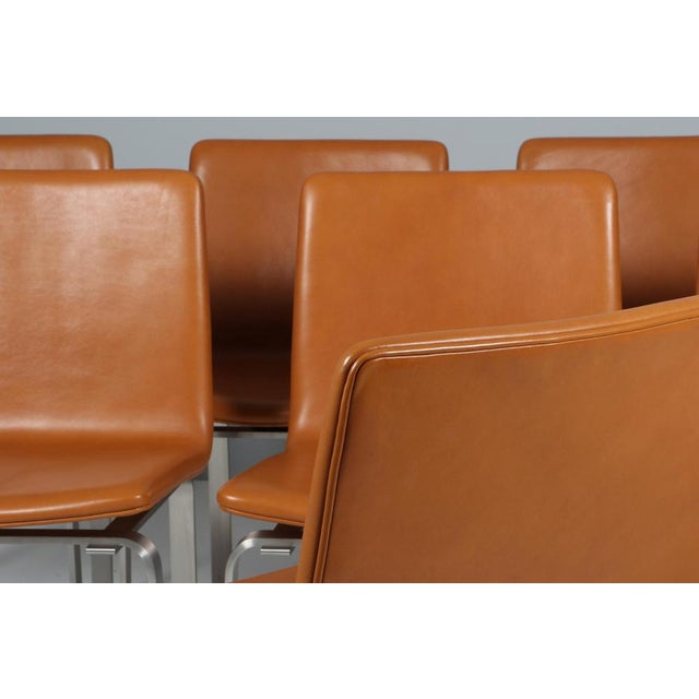 Dining Chairs in Tan Leather and Stainless Steel by Jørgen Høj for PP Møbler, 2010s, Set of 8 For Sale - Image 9 of 10