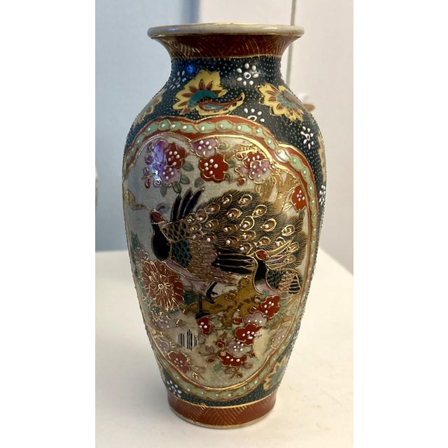 Japanese Vintage Hand Painted Moriage Style Vase For Sale - Image 4 of 6