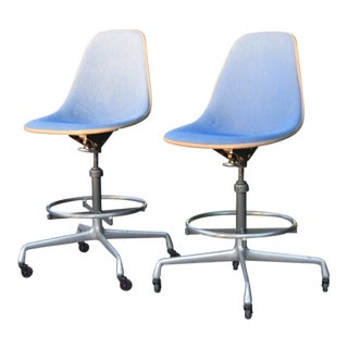 Eames Herman Miller Blue Drafting Stools - a Pair For Sale