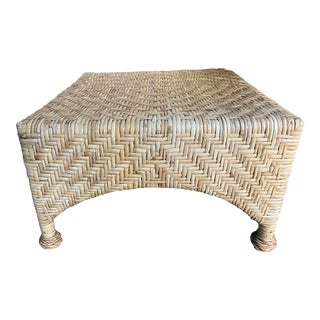 McGuire Furniture Square Wicker Side Table or Ottomon For Sale