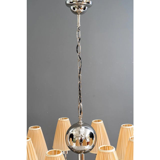 Art Deco Nickel-Plated Chandelier with Fabric Shades, Vienna, 1920s For Sale - Image 16 of 18