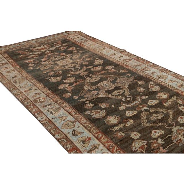 Antique Bidjar Brown Handmade Medallion Floral Wool Runner For Sale - Image 9 of 10