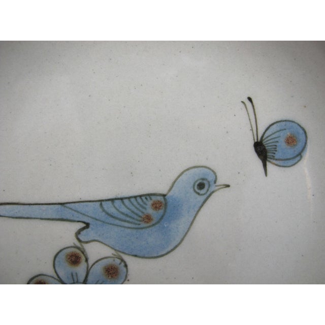 Farmhouse Ken Edwards El Palomar Blue Bird Tonala Mexico Stoneware Pottery Dessert Plate For Sale - Image 3 of 6