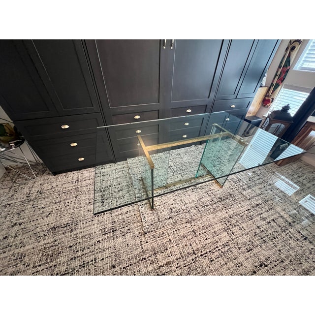 1980s Attributed to Paul M Jones Vintage Designer 42 X72 Brass and Glass Modern Dining Room Table For Sale In Dallas - Image 6 of 8