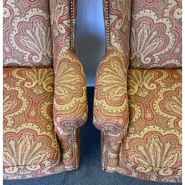 Red Lexington Home Brands Wing Chairs With Nailhead Trim - A Pair For Sale - Image 8 of 18
