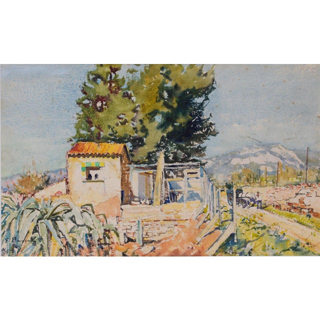 Landscape in Provence Watercolor Painting by Francois Pascal, Circa 1940 For Sale - Image 4 of 15