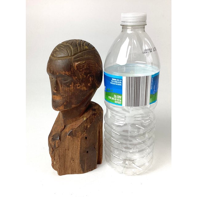 Late 18th Century Antique Folk Art Hand Carved Wood Bust For Sale - Image 5 of 6