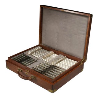 Georg Jensen “Pyramid” Sterling Silver Flatware Set by Harald Nielsen — 119 Pieces, Art Deco, Denmark For Sale