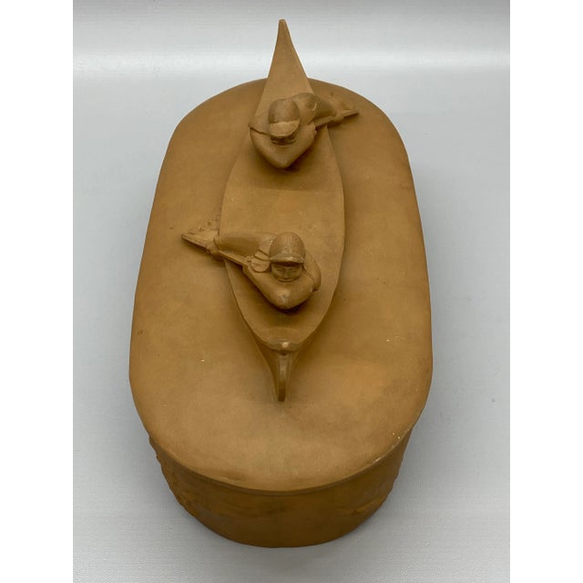 1980s 1980s Montgomery Smith Ceramic Whitewater Canoers Covered Vessel For Sale - Image 5 of 12