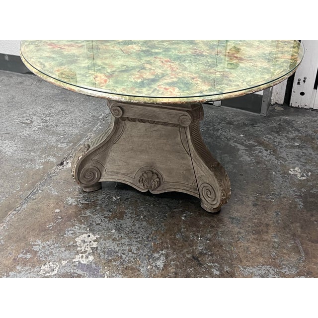 I Magnin Hand-Painted Faux Marble With Glass Dining Table, 50 Inches For Sale - Image 9 of 12