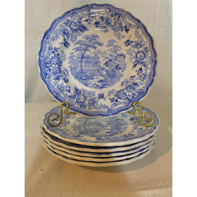 Pristine Set of six small transferware plates by T. Till & sons in the “Royal Cottage” pattern produced in the middle of...
