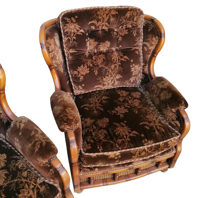 Armchairs in Velvet and Vienna Straw, 1970s, Set of 2 For Sale - Image 11 of 13
