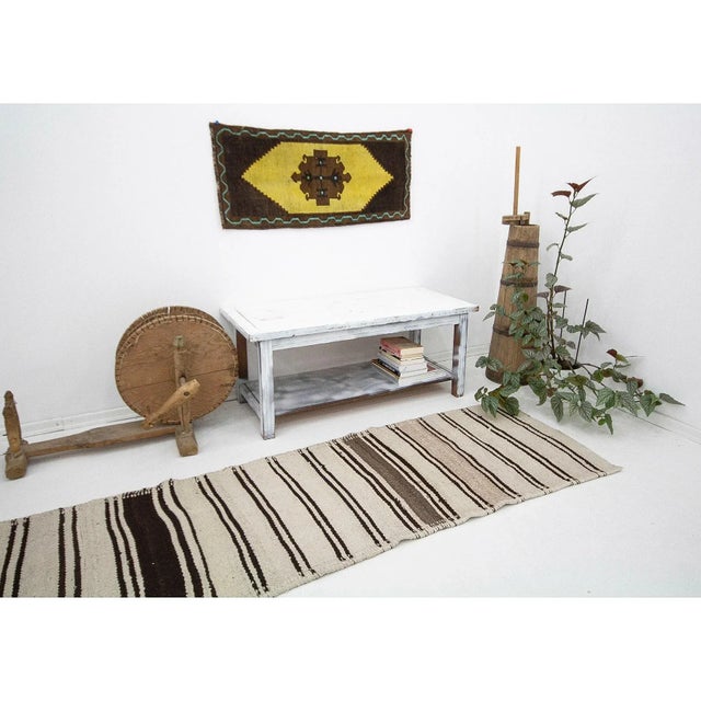 Cream & Brown Striped Kilim Runner For Sale In Los Angeles - Image 6 of 7