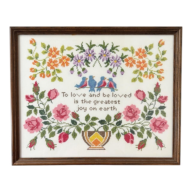Vintage “To Love and Be Loved”cross Stitch Textile Art For Sale