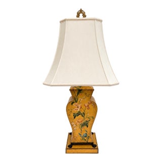 1980s Chinoiserie Bradburn Gallery Hand-Painted Faux Bois Metal Table Lamp With Original Labeled Shade For Sale