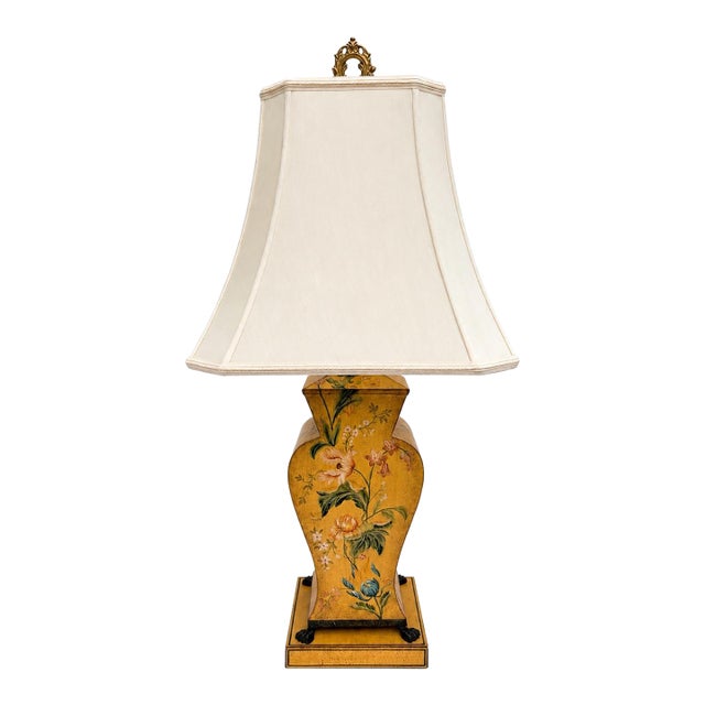 1980s Chinoiserie Bradburn Gallery Hand-Painted Faux Bois Metal Table Lamp With Original Labeled Shade For Sale