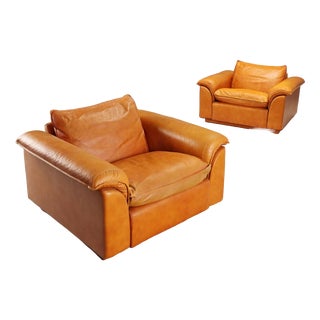Leather Lounge Chairs, 1970s, Set of 2 For Sale