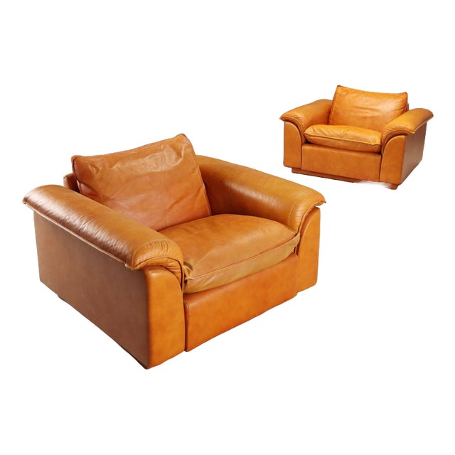 Leather Lounge Chairs, 1970s, Set of 2 For Sale