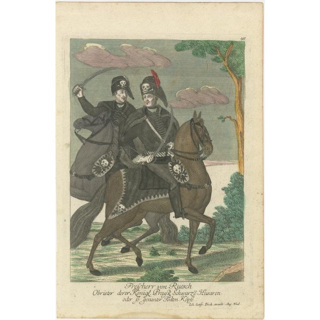 Johann Gottfried Böck, Death's Head Skull Hussars, 1750s, Engraving For Sale - Image 3 of 10