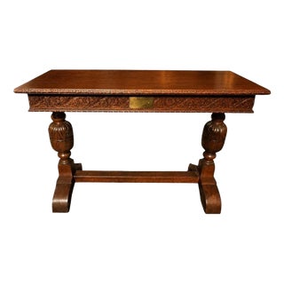 Antique Carved Oak Beauchief Baptist Church Memorial Refectory Table, 1936 For Sale