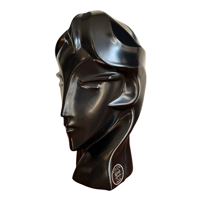Post Modern Art Deco Black Bust Harris Potteries For Sale