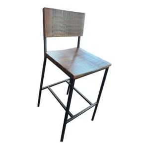 Rustic Reclaimed Solid Wood Plank Bar Stool With Black Steel Base