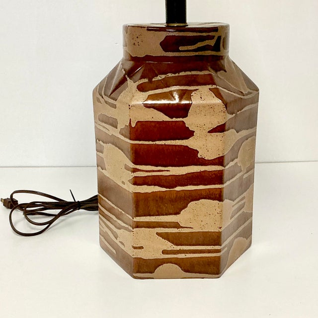 Brutalist Mid-Century Boho Chic Brutalist Folk Art Pottery Table Lamp For Sale - Image 3 of 9