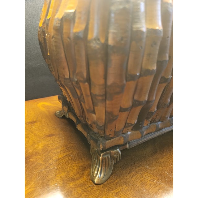 Late 20th Century Vintage Burnt Bamboo Chinoiserie Table Lamp With Rectangular Shade For Sale - Image 5 of 8