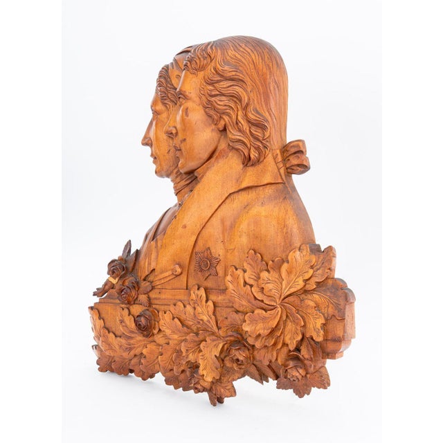 English Walnut Double Relief Portrait Wall Plaque For Sale - Image 4 of 6