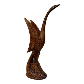 Vintage Mid Century Modern Crane/Swan in Flight Tall Ceramic Figurine For Sale