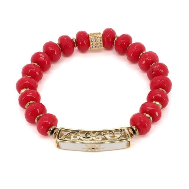 Contemporary New Beginning Red Energy Evil Eye Beaded Bracelet For Sale - Image 3 of 9