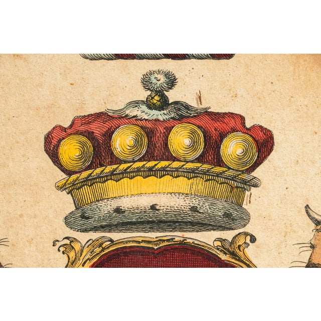 Pair Antique 19th Century Hand Colored Heraldic Engravings English Coat of Arms Art Framed Wall Decor For Sale - Image 11 of 18