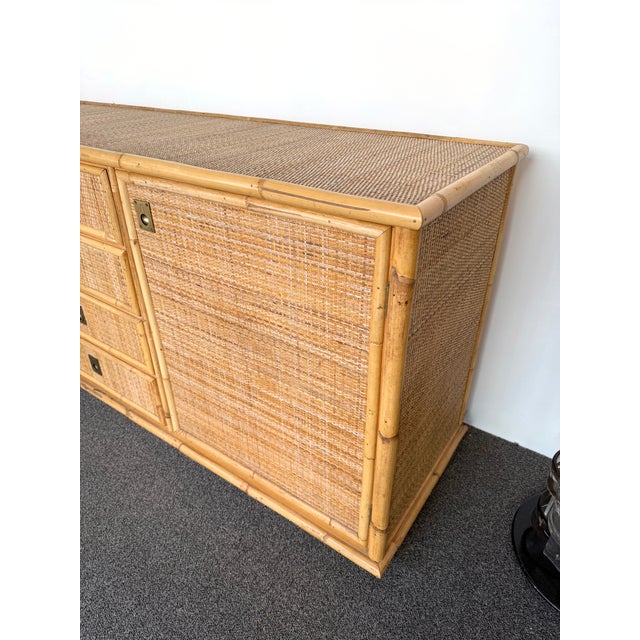 Bamboo Rattan and Brass Sideboard by Dal Vera, Italy, 1970s For Sale - Image 12 of 12