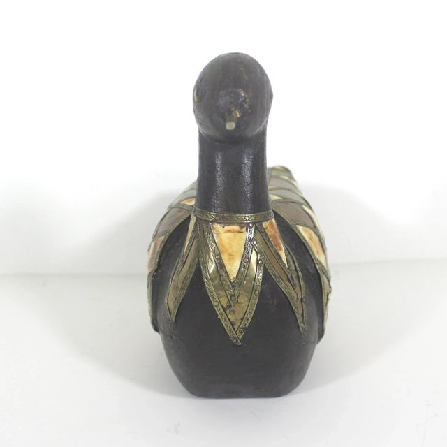Vintage Duck Carved Wood Brass Copper Bone Folk Art For Sale - Image 4 of 9