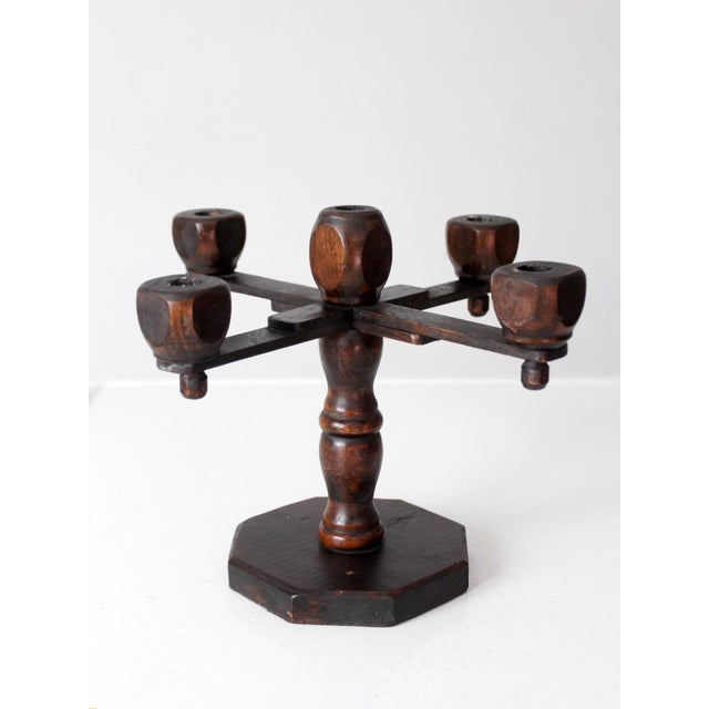 Vintage Spanish Revival Wood Candelabra Five Arm Candle Holder For Sale - Image 12 of 12