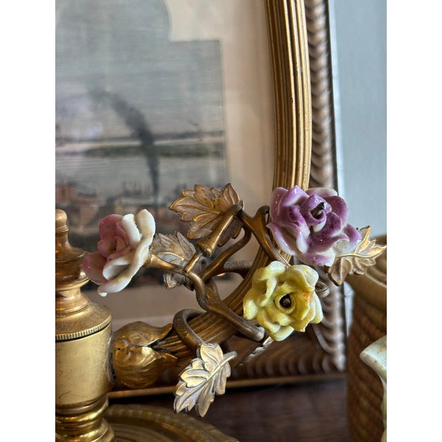 1960s Pair Louis XV Style Brass and Ceramic Floral Table Lamps For Sale - Image 16 of 17