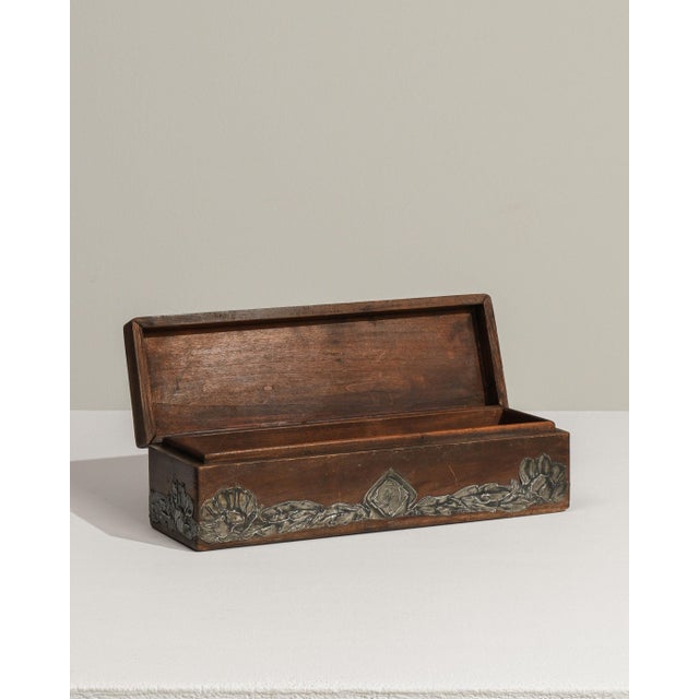 Arts & Crafts 1900 - 1909 France Arts & Crafts Forest Green Pewter Box For Sale - Image 3 of 18