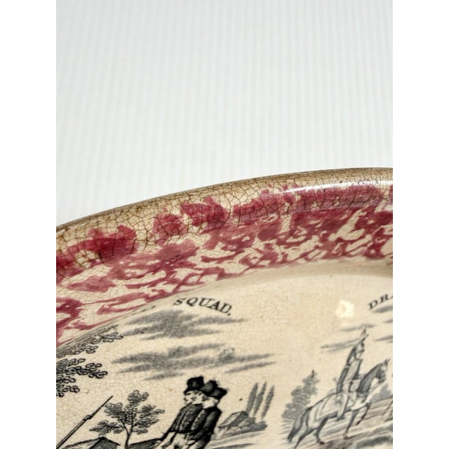 Antique Red Transfer & Sponge Ware Platter Awkward Squad/ Dragoon Guards Military For Sale - Image 10 of 11