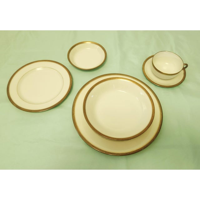 French Limoges Antique Porcelain Service for 12 1920s Gold Rim 56 PCS For Sale - Image 3 of 16