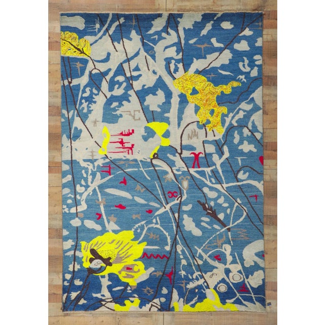 Blue Joan Miro Inspired Vintage Style Rug, 06'04 X 09'03 For Sale - Image 8 of 10
