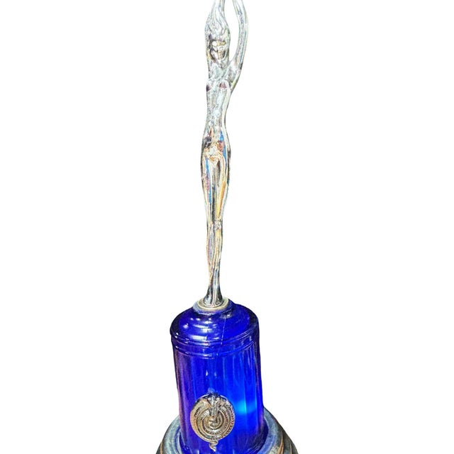 Metal 1980s Art Deco Style Chrome & Cobalt Nude Figural Lamp W/ Light-Up Cobalt Glass Base For Sale - Image 7 of 10