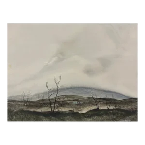 Vintage Realist Winter Landscape, Signed (Drybrush Oil on Mylar)/Andrew Wyeth