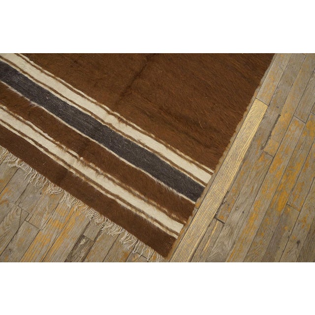1930s Brown Medallion Kilim Antique Turkish Mohair Flat-Weave Rug 4'3" X 6' Wool Carpet For Sale - Image 12 of 12