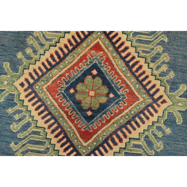 Blue Kazak Rug 8’1” X 9’9” Blue Wool Tribal Hand-Knotted Oriental Carpet For Sale - Image 8 of 14