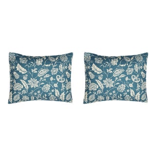Pair of Linen Pillow Cushions - Grey Blue Indienne Motif - Designed and Made in Paris For Sale