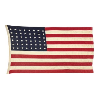 Vintage Cotton Embroidered 48 Star American Flag For Sale