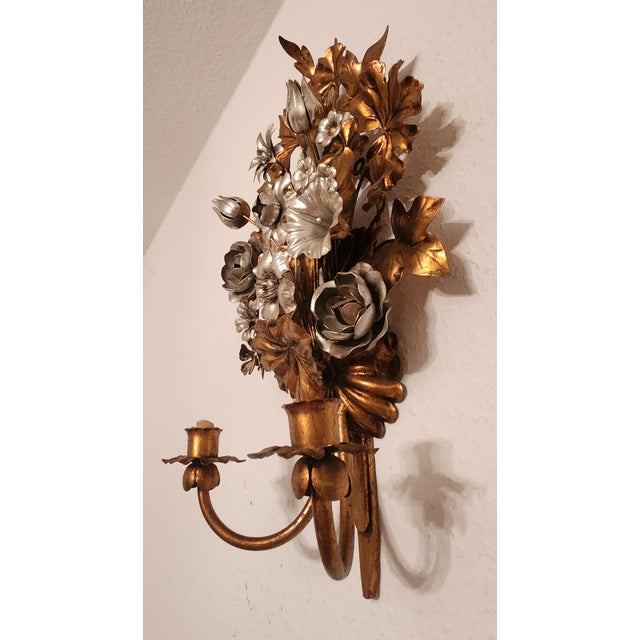 Hand-Forged Gold-Plated and Silver-Plated Candle Wall Lamps by S. Salvadori, Italy, 1950s, Set of 2 For Sale - Image 17 of 18