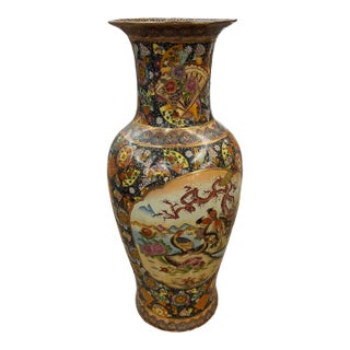 Vintage Japanese Satsuma Moriage Style Embossed Hand Painted Floor Vase 37in For Sale