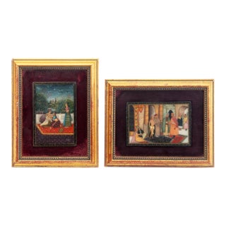 Indian Mughal Painted Miniatures on Stone For Sale